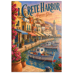 Darstellung des Puzzle Motivs Hafen von Kreta – Abendrot über der Ägäis - Puzzleteile: 100