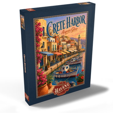 Darstellung des Puzzle Motivs Crete Harbor Aegean Sunset Glow 200 Puzzle Schachtel Ansicht2