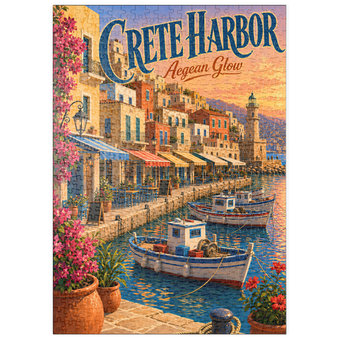 Darstellung des Puzzle Motivs Hafen von Kreta – Abendrot über der Ägäis puzzleplate Crete Harbor Aegean Sunset Glow 500 Puzzle