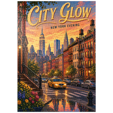 Darstellung des Puzzle Motivs Das Leuchten der New Yorker Skyline am Abend puzzleplate New York Evening Skyline Glow 1000 Puzzle