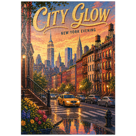 Darstellung des Puzzle Motivs Das Leuchten der New Yorker Skyline am Abend - Puzzleteile: 1000