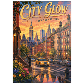 Darstellung des Puzzle Motivs Das Leuchten der New Yorker Skyline am Abend - Puzzleteile: 100