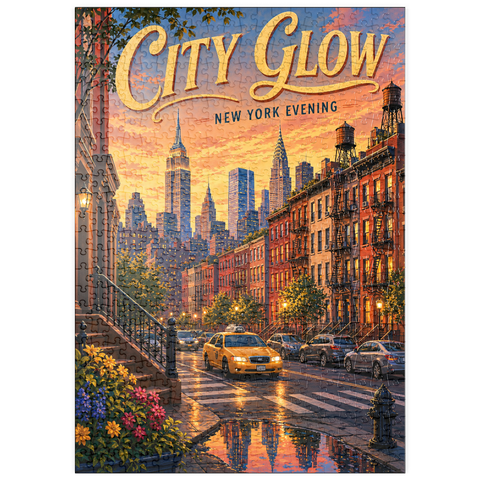 Darstellung des Puzzle Motivs Das Leuchten der New Yorker Skyline am Abend puzzleplate New York Evening Skyline Glow 500 Puzzle