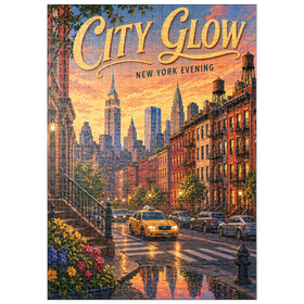 Darstellung des Puzzle Motivs Das Leuchten der New Yorker Skyline am Abend - Puzzleteile: 500