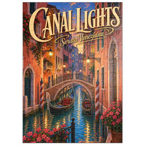 Darstellung des Puzzle Motivs Romantik am Abend auf den Kanälen von Venedig puzzleplate Venice Canal Evening Romance 100 Puzzle