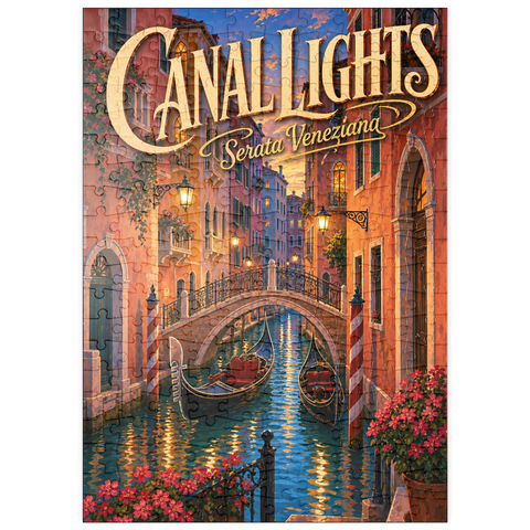 Darstellung des Puzzle Motivs Romantik am Abend auf den Kanälen von Venedig puzzleplate Venice Canal Evening Romance 200 Puzzle