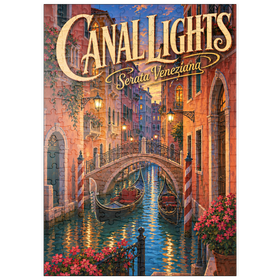 Darstellung des Puzzle Motivs Romantik am Abend auf den Kanälen von Venedig - Puzzleteile: 200