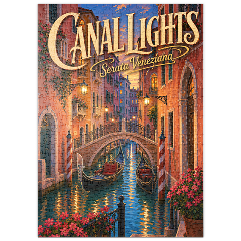 Darstellung des Puzzle Motivs Romantik am Abend auf den Kanälen von Venedig puzzleplate Venice Canal Evening Romance 500 Puzzle