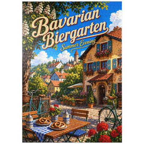 Darstellung des Puzzle Motivs Der Charme eines bayerischen Biergartens am Sommerabend puzzleplate Bavarian Biergarten Summer Evening Charm 1000 Puzzle
