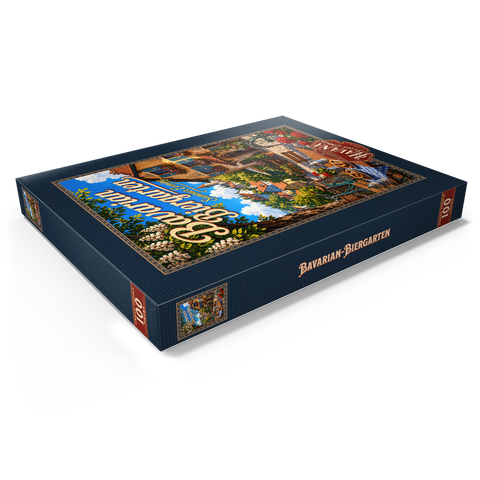 Darstellung des Puzzle Motivs Der Charme eines bayerischen Biergartens am Sommerabend Bavarian Biergarten Summer Evening Charm 100 Puzzle Schachtel Ansicht1