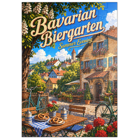 Darstellung des Puzzle Motivs Der Charme eines bayerischen Biergartens am Sommerabend puzzleplate Bavarian Biergarten Summer Evening Charm 100 Puzzle
