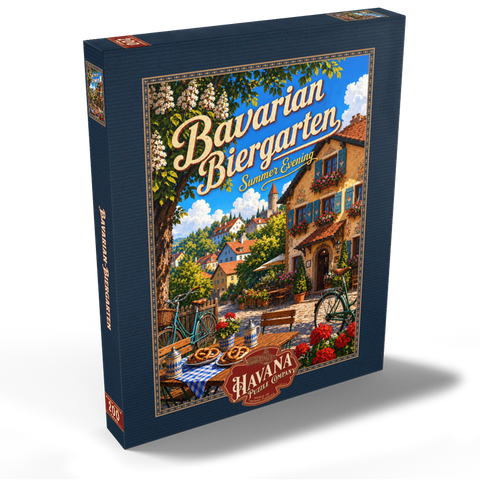 Darstellung des Puzzle Motivs Der Charme eines bayerischen Biergartens am Sommerabend Bavarian Biergarten Summer Evening Charm 200 Puzzle Schachtel Ansicht2