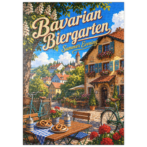 Darstellung des Puzzle Motivs Der Charme eines bayerischen Biergartens am Sommerabend puzzleplate Bavarian Biergarten Summer Evening Charm 500 Puzzle