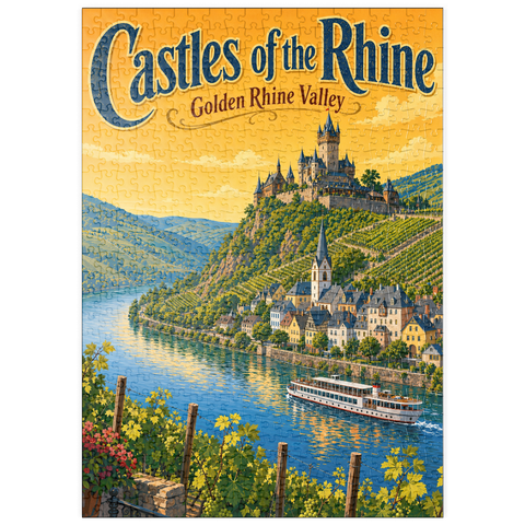 Darstellung des Puzzle Motivs Die Burgen des Rheintals – Goldene Pracht puzzleplate Rhine Valley Castles Golden Splendor 500 Puzzle