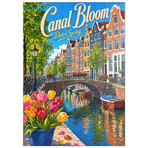 Darstellung des Puzzle Motivs Frühlingsblüte an den Amsterdamer Grachten puzzleplate Amsterdam Canal Spring Bloom 100 Puzzle