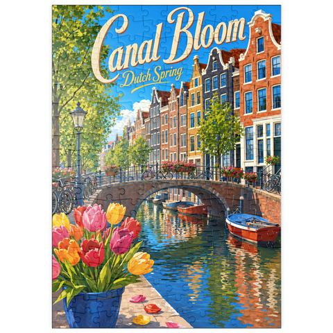 Darstellung des Puzzle Motivs Frühlingsblüte an den Amsterdamer Grachten puzzleplate Amsterdam Canal Spring Bloom 200 Puzzle
