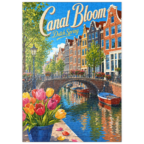 Darstellung des Puzzle Motivs Frühlingsblüte an den Amsterdamer Grachten puzzleplate Amsterdam Canal Spring Bloom 500 Puzzle