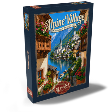 Darstellung des Puzzle Motivs Alpine Village Lake Morning Charm 1000 Puzzle Schachtel Ansicht2