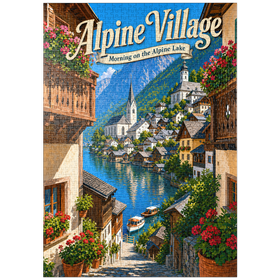 Darstellung des Puzzle Motivs Alpendorf am See – Morgenstimmung - Puzzleteile: 1000