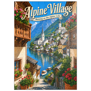 Darstellung des Puzzle Motivs puzzleplate Alpine Village Lake Morning Charm 100 Puzzle