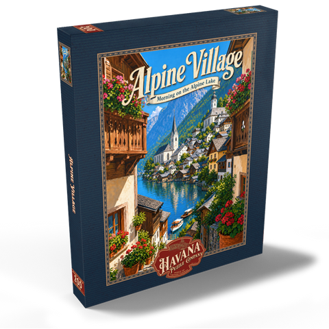 Darstellung des Puzzle Motivs Alpendorf am See – Morgenstimmung Alpine Village Lake Morning Charm 200 Puzzle Schachtel Ansicht2
