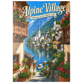 Darstellung des Puzzle Motivs Alpendorf am See – Morgenstimmung - Puzzleteile: 200