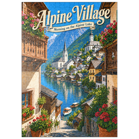 Darstellung des Puzzle Motivs Alpendorf am See – Morgenstimmung - Puzzleteile: 500