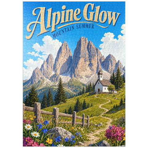 Darstellung des Puzzle Motivs Alpine Bergwelt – Sommerliche Ruhe puzzleplate Alpine Mountain Summer Serenity 1000 Puzzle
