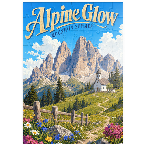 Darstellung des Puzzle Motivs Alpine Bergwelt – Sommerliche Ruhe puzzleplate Alpine Mountain Summer Serenity 100 Puzzle