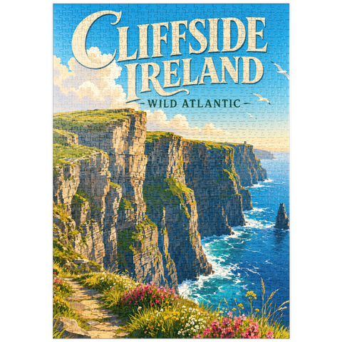 Darstellung des Puzzle Motivs Irland – Die wilde Schönheit des Atlantiks an den Steilküsten puzzleplate Ireland Cliffside Wild Atlantic Beauty 1000 Puzzle