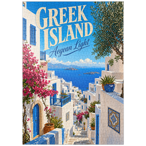 Darstellung des Puzzle Motivs Der Charme der griechischen Inseln an der Ägäisküste puzzleplate Greek Island Aegean Coastal Charm 1000 Puzzle