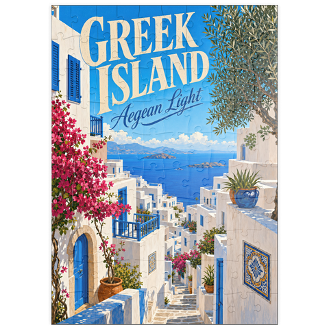 Darstellung des Puzzle Motivs Der Charme der griechischen Inseln an der Ägäisküste puzzleplate Greek Island Aegean Coastal Charm 100 Puzzle