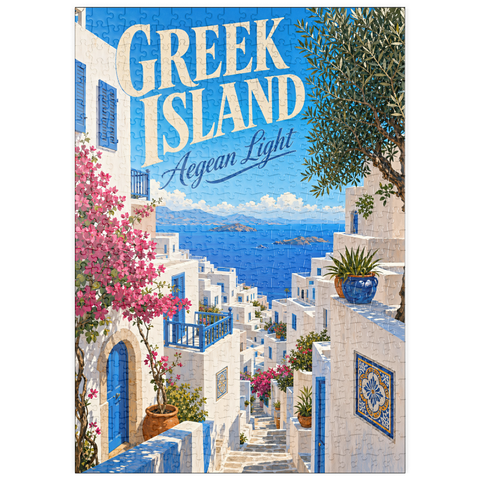 Darstellung des Puzzle Motivs Der Charme der griechischen Inseln an der Ägäisküste puzzleplate Greek Island Aegean Coastal Charm 500 Puzzle
