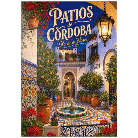 Darstellung des Puzzle Motivs Der Charme der Blumen in den Innenhöfen von Córdoba bei Nacht puzzleplate Patios de Cordoba Floral Night Charm 1000 Puzzle