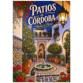 Darstellung des Puzzle Motivs Der Charme der Blumen in den Innenhöfen von Córdoba bei Nacht - Puzzleteile: 1000