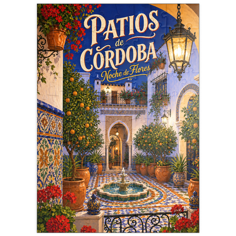 Darstellung des Puzzle Motivs Der Charme der Blumen in den Innenhöfen von Córdoba bei Nacht puzzleplate Patios de Cordoba Floral Night Charm 100 Puzzle