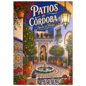 Darstellung des Puzzle Motivs Der Charme der Blumen in den Innenhöfen von Córdoba bei Nacht - Puzzleteile: 100