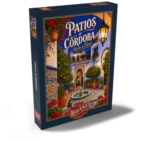 Darstellung des Puzzle Motivs Der Charme der Blumen in den Innenhöfen von Córdoba bei Nacht Patios de Cordoba Floral Night Charm 500 Puzzle Schachtel Ansicht2