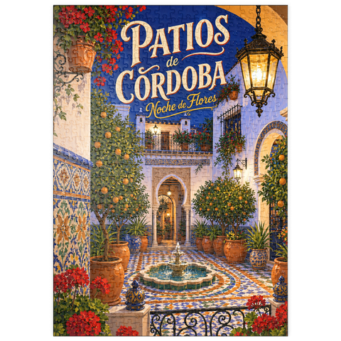 Darstellung des Puzzle Motivs Der Charme der Blumen in den Innenhöfen von Córdoba bei Nacht puzzleplate Patios de Cordoba Floral Night Charm 500 Puzzle