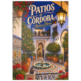 Darstellung des Puzzle Motivs Der Charme der Blumen in den Innenhöfen von Córdoba bei Nacht - Puzzleteile: 500