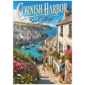Darstellung des Puzzle Motivs Der Charme eines Ferienhauses am Hafen von Cornwall - Puzzleteile: 1000