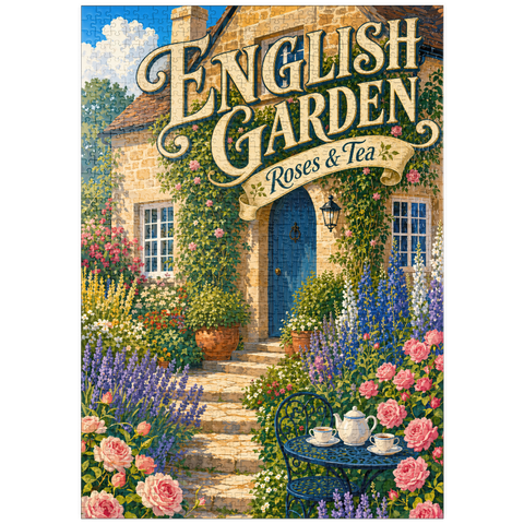 Darstellung des Puzzle Motivs Anhänger „Englische Gartenrosen-Tee“ puzzleplate English Garden Roses Tea Charm 1000 Puzzle
