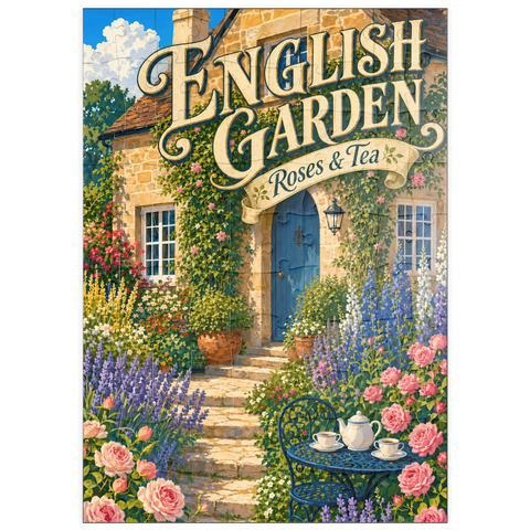Darstellung des Puzzle Motivs Anhänger „Englische Gartenrosen-Tee“ puzzleplate English Garden Roses Tea Charm 100 Puzzle