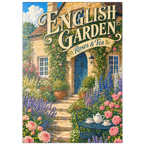 Darstellung des Puzzle Motivs Anhänger „Englische Gartenrosen-Tee“ puzzleplate English Garden Roses Tea Charm 200 Puzzle