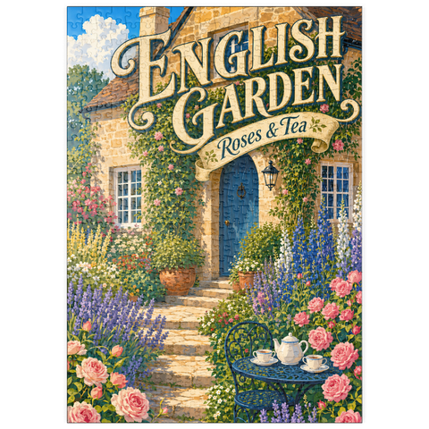 Darstellung des Puzzle Motivs Anhänger „Englische Gartenrosen-Tee“ puzzleplate English Garden Roses Tea Charm 500 Puzzle