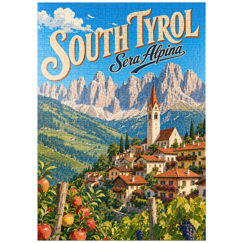Darstellung des Puzzle Motivs Der Charme der Südtiroler Bergdörfer puzzleplate South Tyrol Alpine Village Charm 1000 Puzzle