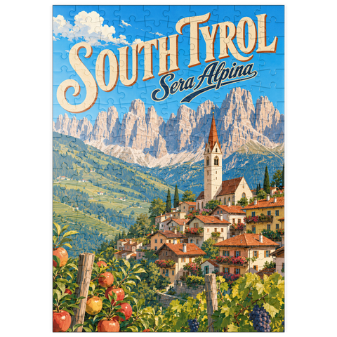 Darstellung des Puzzle Motivs Der Charme der Südtiroler Bergdörfer puzzleplate South Tyrol Alpine Village Charm 200 Puzzle