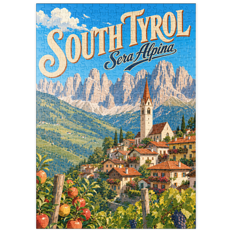 Darstellung des Puzzle Motivs Der Charme der Südtiroler Bergdörfer puzzleplate South Tyrol Alpine Village Charm 500 Puzzle
