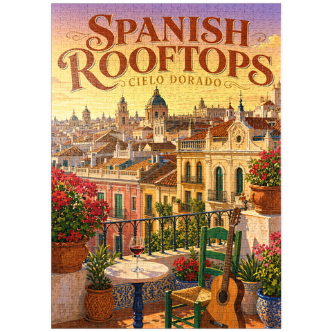 Darstellung des Puzzle Motivs Der Charme des goldenen Sonnenuntergangs über den spanischen Dächern puzzleplate Spanish Rooftops Golden Sunset Charm 1000 Puzzle
