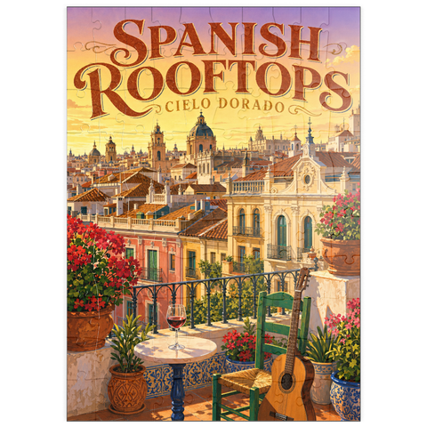 Darstellung des Puzzle Motivs Der Charme des goldenen Sonnenuntergangs über den spanischen Dächern puzzleplate Spanish Rooftops Golden Sunset Charm 100 Puzzle